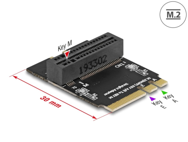 DeLOCK Adapter M.2 Key A+E Stecker zu Key M Slot gewinkelt mit Halterung (64137)