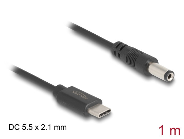 DeLOCK USB Type-C Stromkabel zu DC 5,5 x 2,1 mm Stecker 1 m (85397)