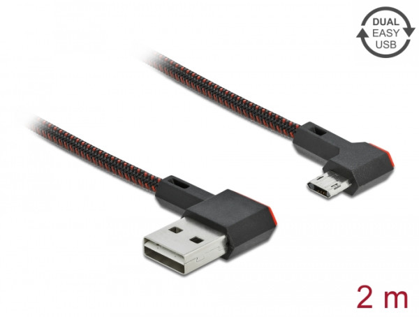 DeLOCK EASY-USB 2.0 Kabel Typ-A Stecker zu EASY-USB Typ Micro-B Stecker gewinkelt links / rechts 2 m schwarz (85273)