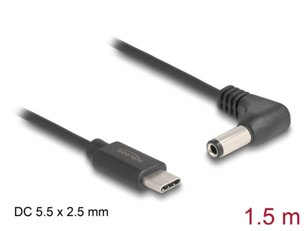 DeLOCK USB Type-C Stromkabel zu DC 5,5 x 2,5 mm Stecker gewinkelt 1,5 m (85399)
