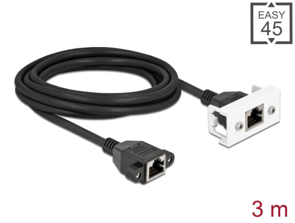 DeLOCK Netzwerk Verlängerungskabel für Easy 45 Modul S/FTP RJ45 Buchse zu RJ45 Buchse Cat.6A 3 m schwarz (87136)