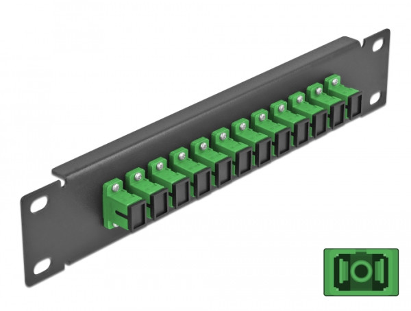 DeLOCK 10″ LWL Patchpanel 12 Port SC Simplex grün 1 HE schwarz (66761)