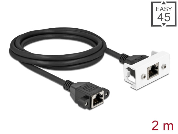 DeLOCK Netzwerk Verlängerungskabel für Easy 45 Modul S/FTP RJ45 Buchse zu RJ45 Buchse Cat.6A 2 m schwarz (87135)