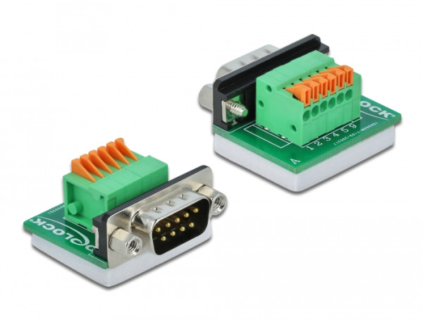 DeLOCK D-Sub9 Stecker zu Terminalblock mit Drucktaster horizontal (66555)