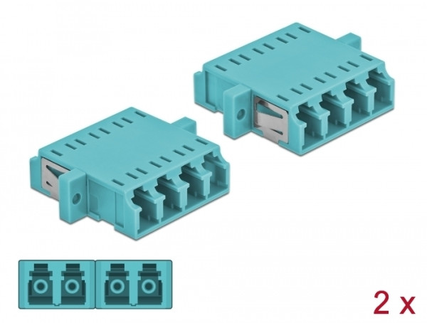 DeLOCK LWL Kupplung LC Quad Buchse zu LC Quad Buchse Multimode 2 Stück hellblau (86541)
