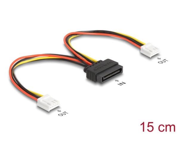 DeLOCK SATA Stromkabel 15 Pin Stecker zu 2 x Floppy 4 Pin Buchse 15 cm (66611)