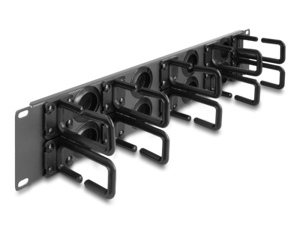 DeLOCK 19″ Kabelmanagement Rangierpanel mit 8 Gummi Kabeldurchführungen und 10 Bügeln 2 HE dunkelgrau (66746)