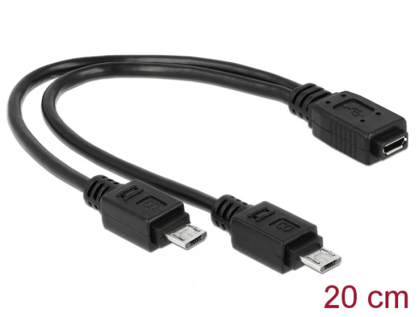 DeLOCK 20.5cm, USB micro-B - 2 x USB micro-B USB Kabel USB 2.0 0,205 m Micro-USB B 2 x Micro-USB B Schwarz (65440)