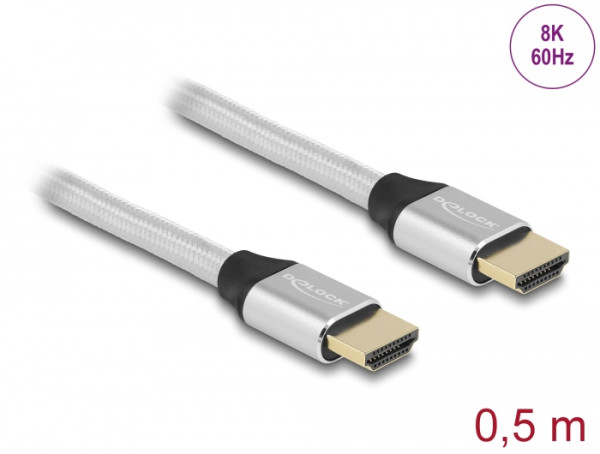 DeLOCK Ultra High Speed HDMI Kabel 48 Gbps 8K 60 Hz silber 0,5 m zertifiziert (85365)
