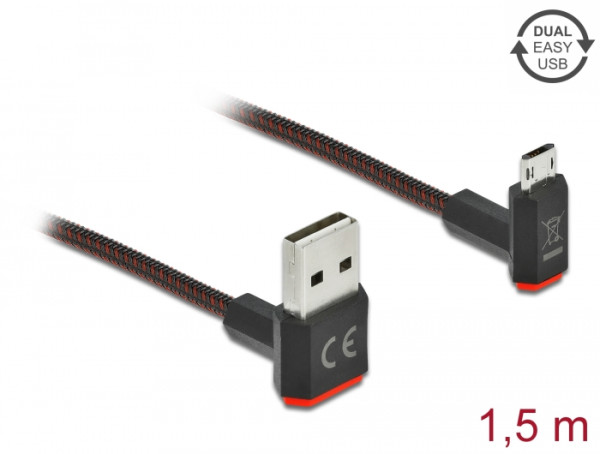 DeLOCK EASY-USB 2.0 Kabel Typ-A Stecker zu EASY-USB Typ Micro-B Stecker gewinkelt oben / unten 1,5 m schwarz (85267)