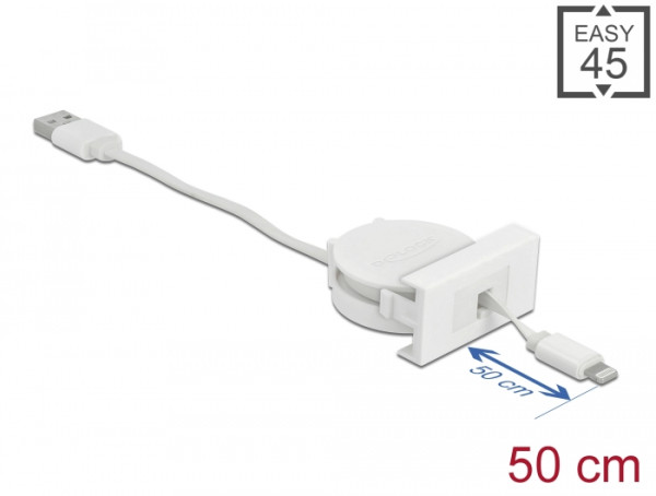 DeLOCK Easy 45 Modul USB 2.0 Ausrollkabel USB Typ-A zu 8 Pin Lightning Stecker weiß (81331)
