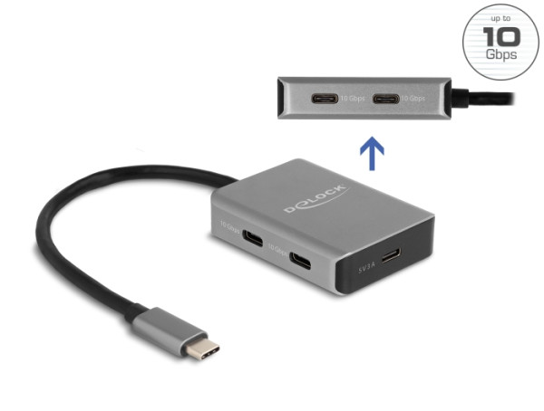 DeLOCK USB 10 Gbps 4 Port USB Type-C Hub mit USB Type-C Anschluss (64249)