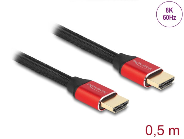 DeLOCK Ultra High Speed HDMI Kabel 48 Gbps 8K 60 Hz rot 0,5 m zertifiziert (85772)