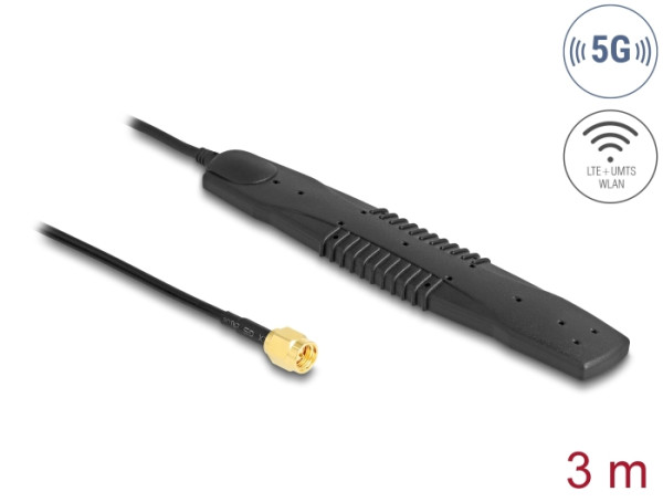 DeLOCK 5G LTE, WLAN Antenne SMA Stecker 2,5 dBi omnidirektional starr schwarz Klebemontage (90101)