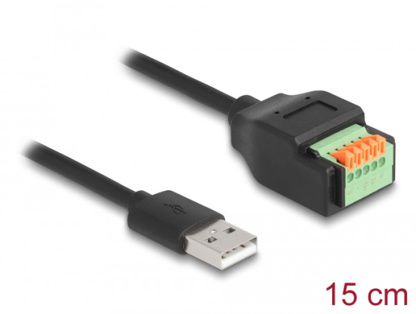 DeLOCK USB 2.0 Kabel Typ-A Stecker zu Terminalblock Adapter mit Drucktaster 15 cm (66061)