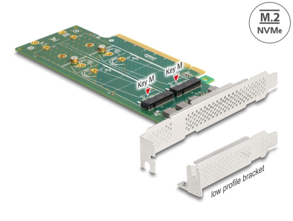 DeLOCK PCI Express 4.0 x16 Karte zu 4 x intern NVMe M.2 Key M 110 mm - Bifurcation - Low Profile Formfaktor (90090)
