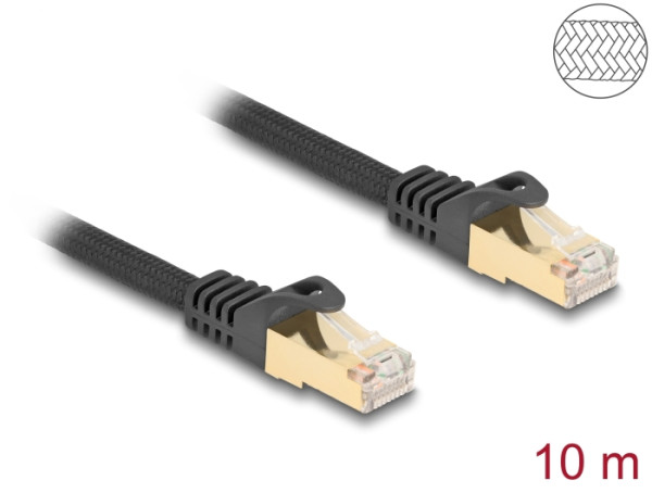 DeLOCK RJ45 Netzwerkkabel mit Geflechtmantel Cat.6A S/FTP Stecker zu Stecker 10 m schwarz (80322)