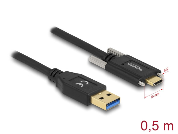 DeLOCK SuperSpeed USB 10 Gbps USB 3.2 Gen 2 Kabel Typ-A Stecker zu USB Type-C Stecker mit Schrauben seitlich 0,5 m (84007)