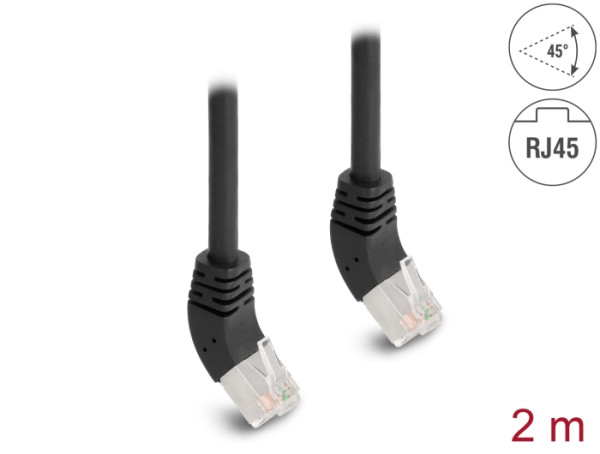 DeLOCK RJ45 Netzwerkkabel Cat.6A S/FTP 45° nach oben gewinkelt 2 m schwarz (80270)