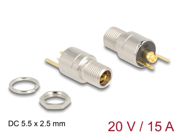 DeLOCK Steckverbinder DC 5,5 x 2,5 mm Buchse zum Einbau Lötversion - rund 20 V / 15 A (90192)