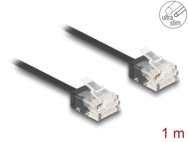DeLOCK RJ45 Netzwerkkabel Cat.6 UTP Ultra Slim 1 m schwarz mit kurzen Steckern (80371)