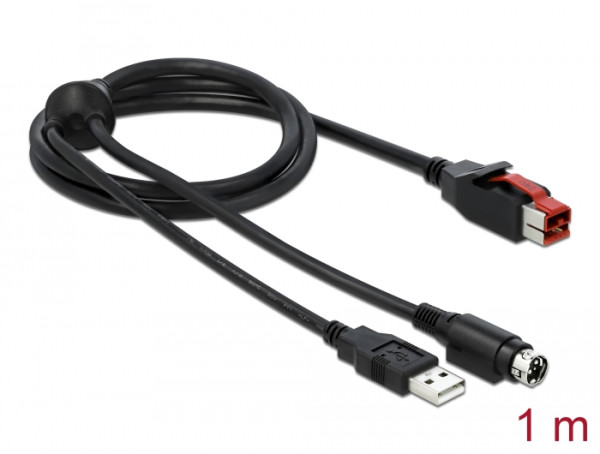 DeLOCK PoweredUSB Kabel Stecker 24 V zu USB Typ-A Stecker + Mini-DIN 3 Pin Stecker 1 m für POS Drucker und Terminals (85940)