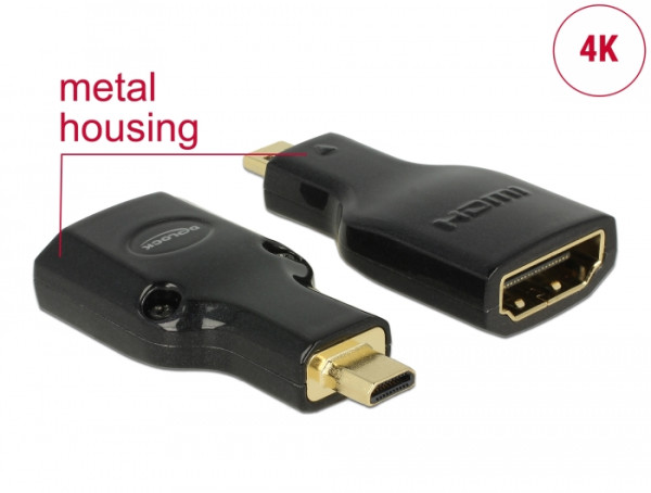 DeLOCK HDMI Micro-D/HDMI-A, M/F, 4K Micro-HDMI Schwarz (65664)