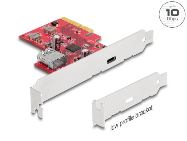 DeLOCK PCI Express x4 Karte zu 1 x extern USB 10 Gbps USB Type-C Buchse + 1 x intern USB 10 Gbps Typ-A Buchse - Low Profile Formfaktor (90158)
