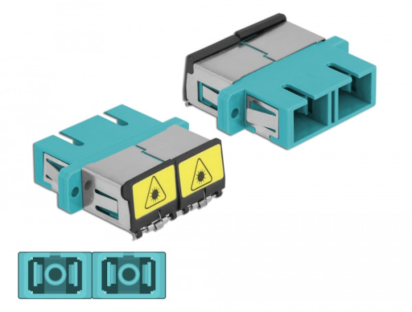 DeLOCK LWL Kupplung mit Laserschutzklappe SC Duplex Buchse zu SC Duplex Buchse Multimode aqua (86895)