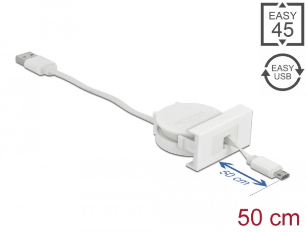 DeLOCK Easy 45 Modul USB 2.0 Ausrollkabel USB Typ-A zu EASY-USB Typ Micro-B weiß (81319)