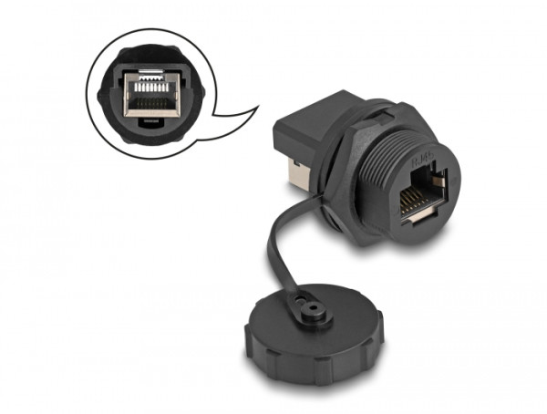 DeLOCK RJ45 Cat.6A Kupplung mit Verschlusskappe zum Einbau IP67 staub- und wasserdicht (87251)