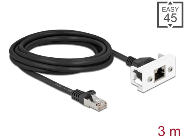 DeLOCK Netzwerk Verlängerungskabel für Easy 45 Modul S/FTP RJ45 Stecker zu RJ45 Buchse Cat.6A 3 m schwarz (87116)