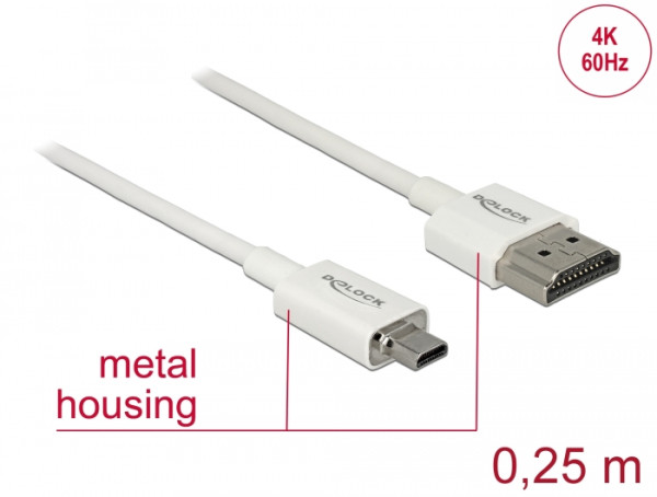 DeLOCK 85147 HDMI-Kabel 0,25 m HDMI Typ A Standard HDMI Typ D Mikrofon Weiß (85147)
