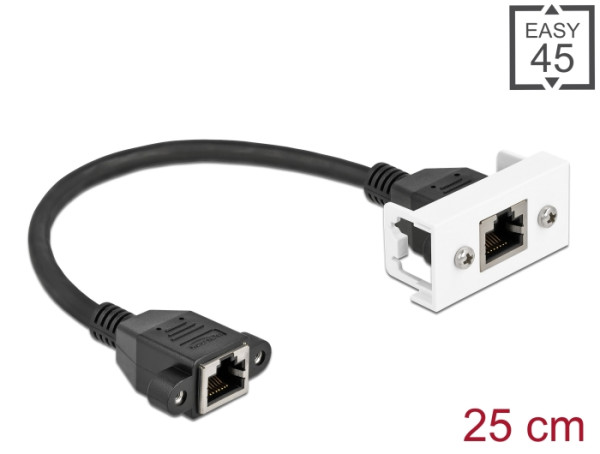 DeLOCK Netzwerk Verlängerungskabel für Easy 45 Modul S/FTP RJ45 Buchse zu RJ45 Buchse Cat.6A 25 cm schwarz (87126)