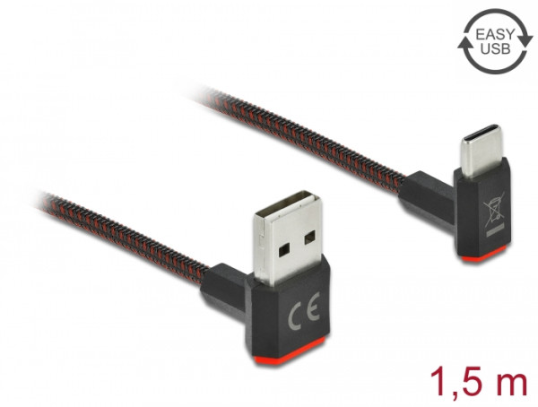 DeLOCK EASY-USB 2.0 Kabel Typ-A Stecker zu USB Type-C Stecker gewinkelt oben / unten 1,5 m schwarz (85277)