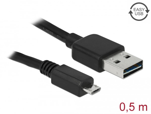 DeLOCK 0.5m, USB2.0-A/USB2.0 Micro-B USB Kabel 0,5 m USB A Micro-USB B Schwarz (85156)