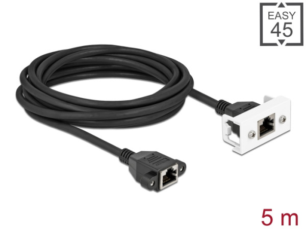 DeLOCK Netzwerk Verlängerungskabel für Easy 45 Modul S/FTP RJ45 Buchse zu RJ45 Buchse Cat.6A 5 m schwarz (87137)