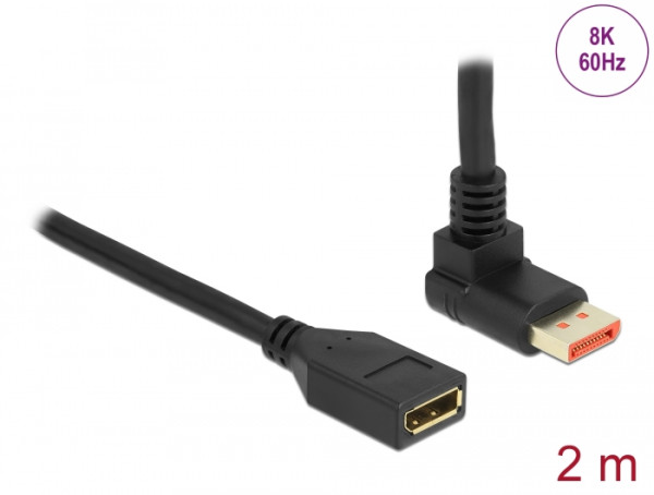 DeLOCK DisplayPort Verlängerungskabel Stecker 90° oben gewinkelt zu Buchse 8K 60 Hz 2 m (87081)