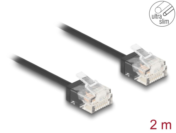DeLOCK RJ45 Netzwerkkabel Cat.6 UTP Ultra Slim 2 m schwarz mit kurzen Steckern (80372)
