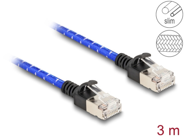 DeLOCK RJ45 Netzwerkkabel mit Geflechtmantel Cat.6A U/FTP Slim 3 m blau (80379)
