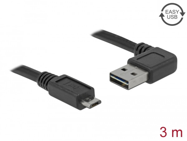 DeLOCK 3m USB 2.0 A - micro-B m/m USB Kabel USB A Micro-USB B Schwarz (83384)