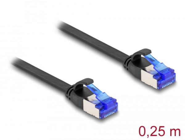 DeLOCK RJ45 Flachband Patchkabel Stecker zu Stecker Cat.6A flexibel 0,25 m schwarz (80172)