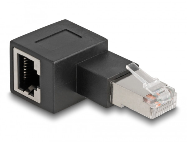 DeLOCK RJ45 Stecker zu RJ45 Buchse Adapter Cat.6A 90° nach links gewinkelt (87863)