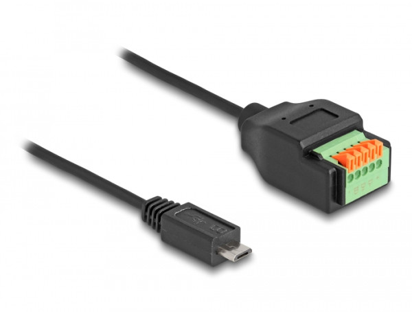 DeLOCK USB 2.0 Kabel Typ Micro-B Stecker zu Terminalblock Adapter mit Drucktaster 15 cm (66251)