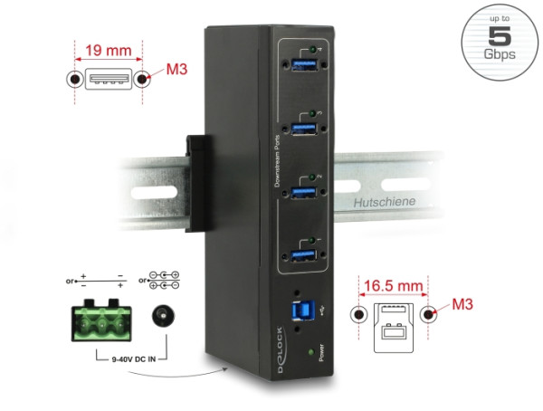 DeLOCK 63309 Schnittstellen-Hub USB 3.2 Gen 1 3.1 Gen 1 Type-B 5000 Mbit/s Schwarz (63309)