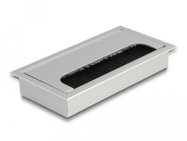 DeLOCK Kabeldurchführung für Tischeinbau mit Bürste 160 x 80 x 28 mm silber (66861)