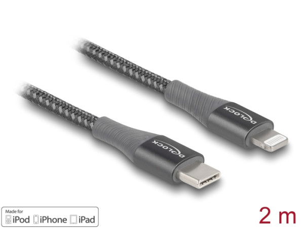 DeLOCK Daten- und Ladekabel USB Type-C zu Lightning für iPhone, iPad und iPod grau 2 m MFi (86632)