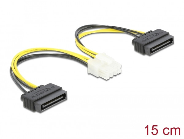 DeLOCK Stromkabel 2 x SATA 15 Pin Stecker zu 8 Pin EPS Stecker 15 cm (83020)