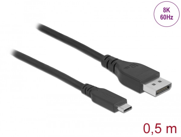 DeLOCK Bidirektionales USB Type-C zu DisplayPort Kabel DP Alt Mode 8K 60 Hz 0,5 m DP 8K zertifiziert (86037)
