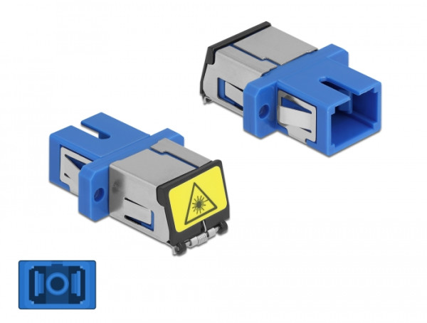 DeLOCK LWL Kupplung mit Laserschutzklappe SC Simplex Buchse zu SC Simplex Buchse Singlemode blau (86888)